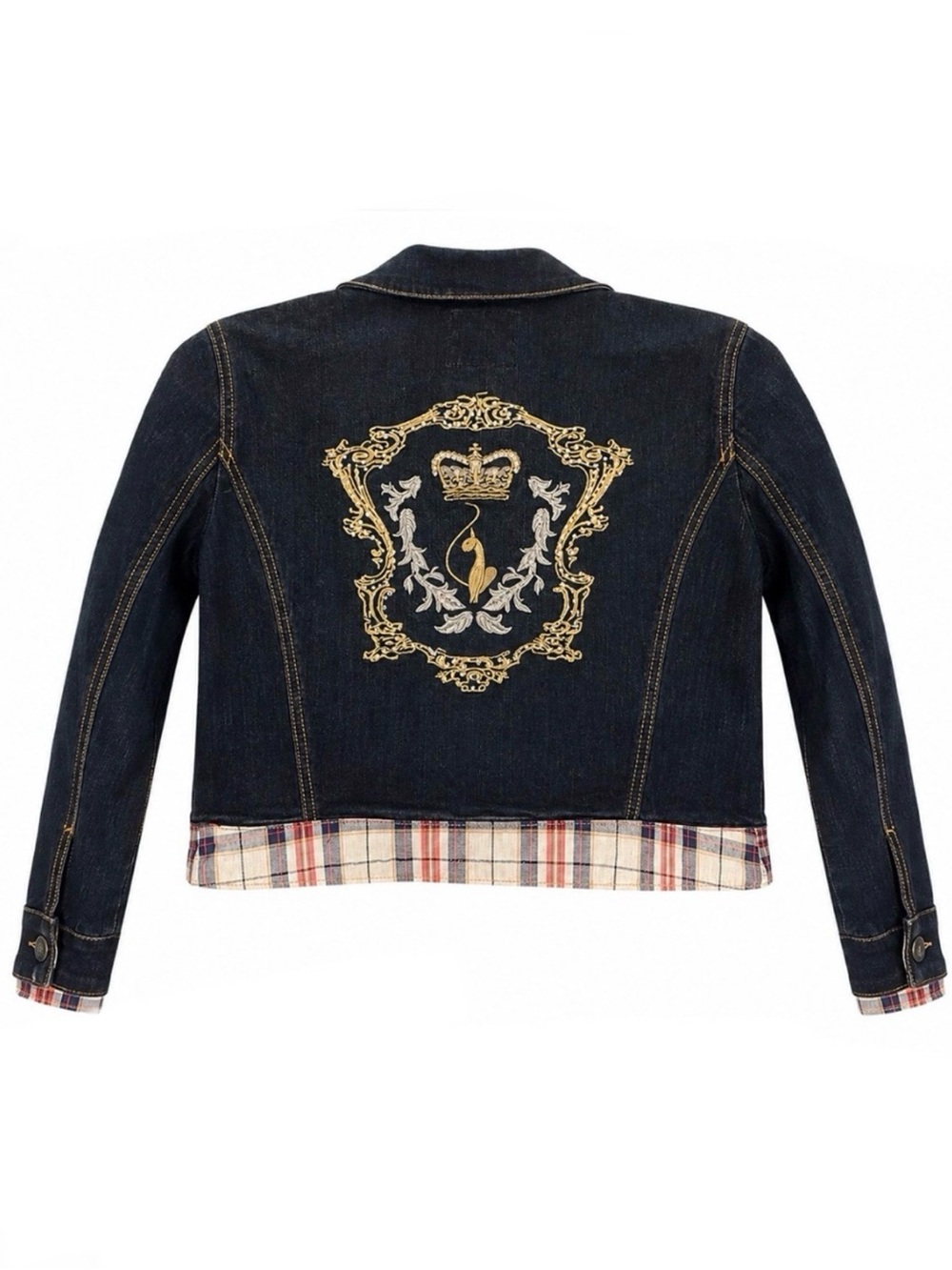 Baby Phat Dark Blue Denim Jacket with Gold Embroidered Crest- Size XL